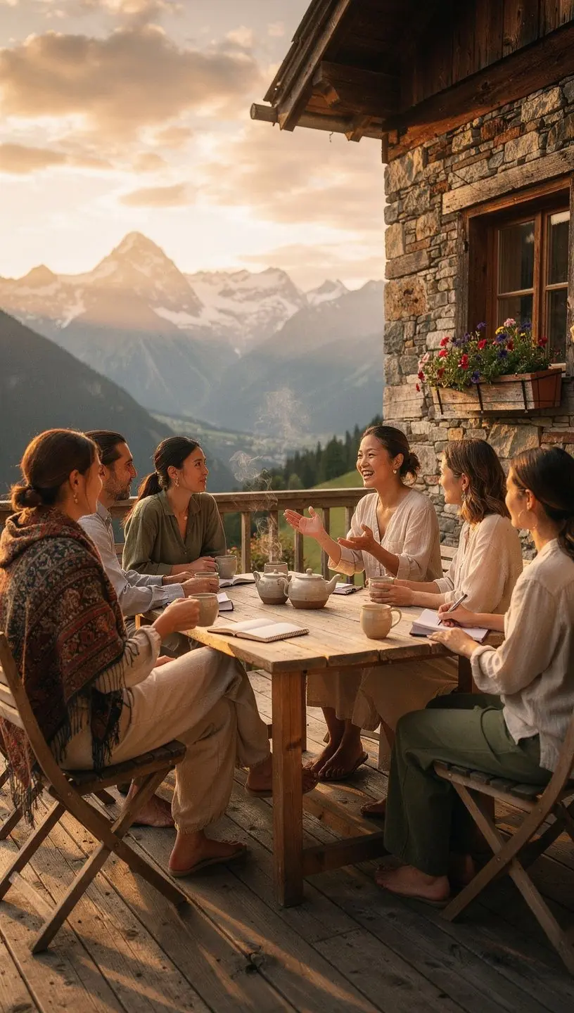 Eine Gruppe von Teilnehmern praktiziert gemeinsam Achtsamkeitsmeditation in einem ruhigen Raum.