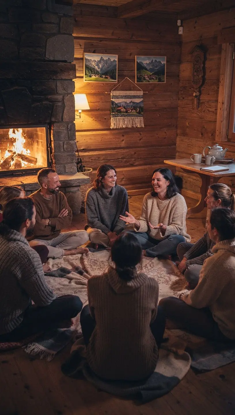 Teilnehmer einer Schulung nehmen an einer geführten Meditation im Freien teil.
