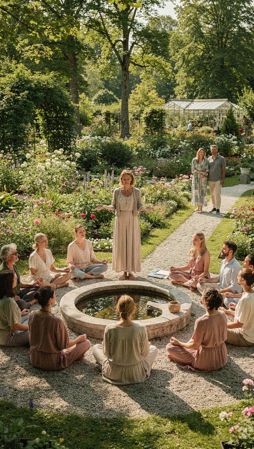 Ein erfahrener Meditationslehrer demonstriert Atemtechniken in einem ruhigen Raum.